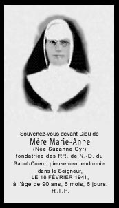 Carte mortuaire de mère Marie-Anne 