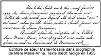 Écriture de soeur Marie-Rosalie dans Biographie de Mère Marie-Anne. Texte inédit rédigé en 1953