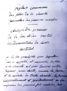 Page 1 de la Règle des Filles de la Charité écrite par Elizabeth Seton.